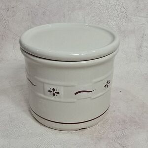 Longaberger 4" Pottery Heritage Red White One Pint Crock with lid